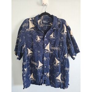 Vintage Polo Ralph Lauren Yachting Patterned Silk And Linen Blend‎ Shirt Size XL